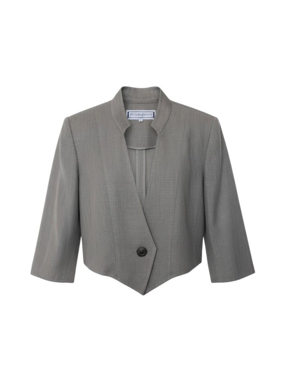 Saint Laurent Tailored Jacket Stand Collar Linen Blend Gray L